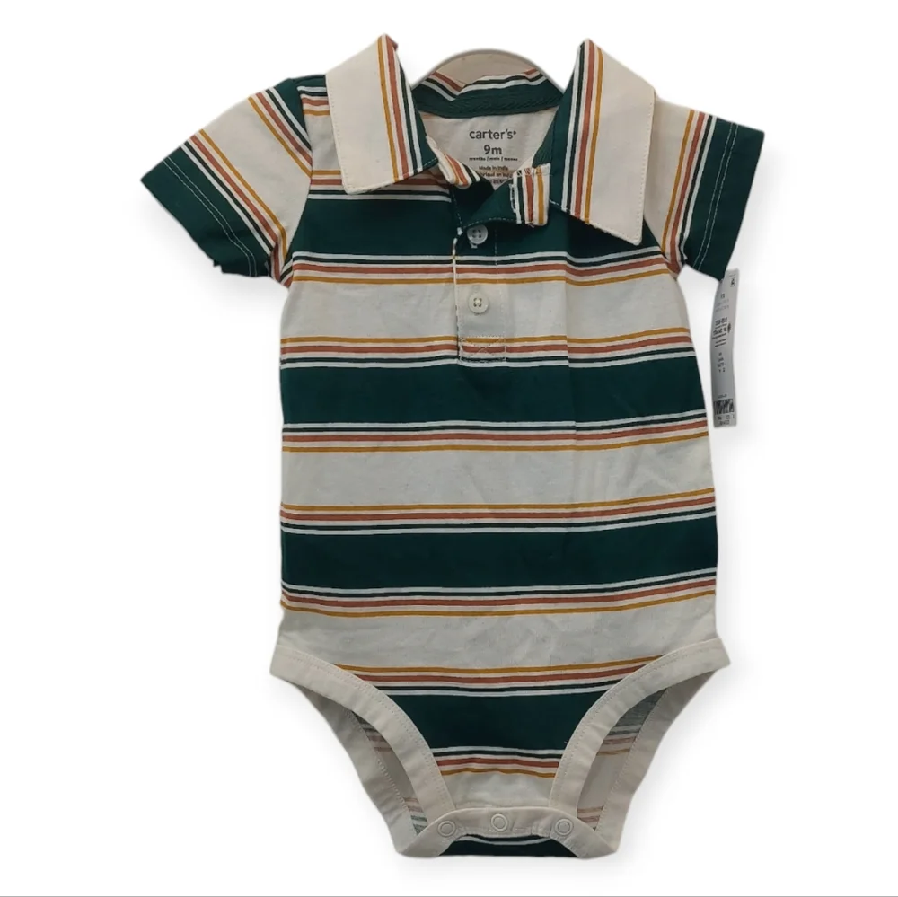 Carter's Baby BodySuit Green Striped Size 9M Months Collared Polo